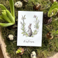 Preview: Aquarell Karte frohe Ostern mit fröhlichem Hasen im grünen Gras und perfekt für die Ostergrüße