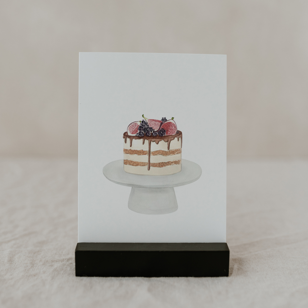 Köstlicher Naked Cake auf einer Aquarell Postkarte von Eulenschnitt