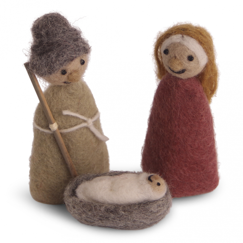 Zauberhafte Krippenfiguren aus Filz Maria, Josef und Jesus - hol dir diese und viele weitere wundervolle Filzprodukte von Gry & Sif im Herbst-Näh- & Duftstube Onlineshop. Gönn dir ein Stück gemütliche Weihnachtsstimmung.