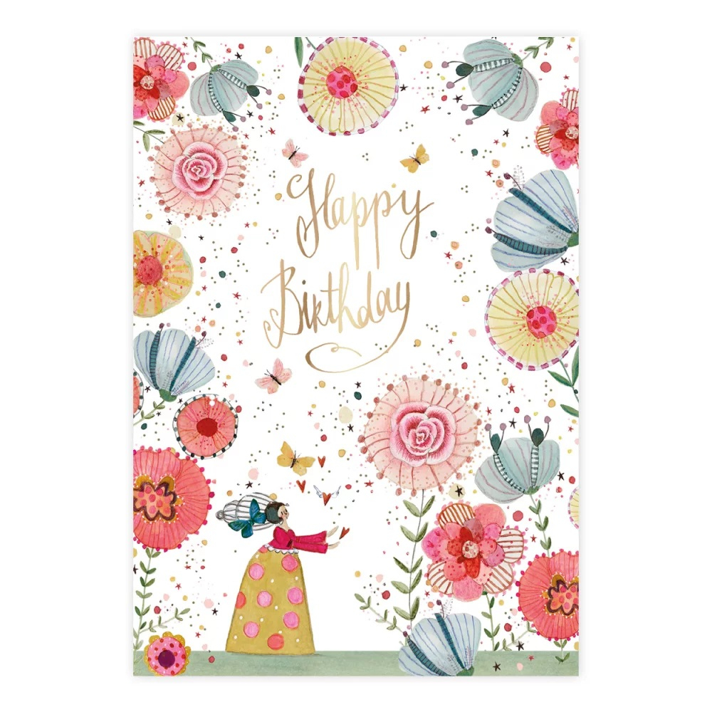 Postkarte Geburtstagskarte Flower Power "Happy Birthday" von Grätz Verlag 