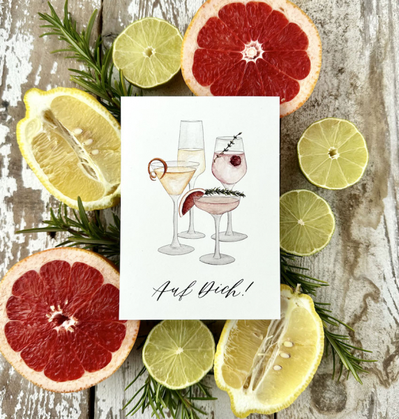 Postkarte Aquarell mit Cocktails "Auf Dich" von Frollein Lücke