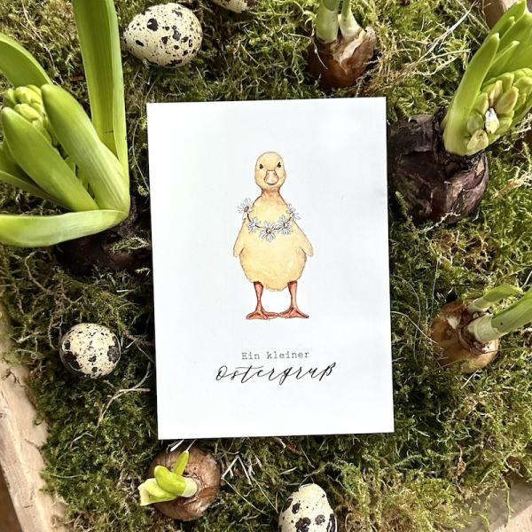 Niedliche Ostergrusskarten mit niedlichen Küken im Aquarellstil jetzt hier im Shop bestellen