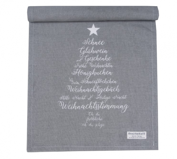 Tischläufer mit weihnachtlichen Schriftzügen - grau von Krasilnikoff