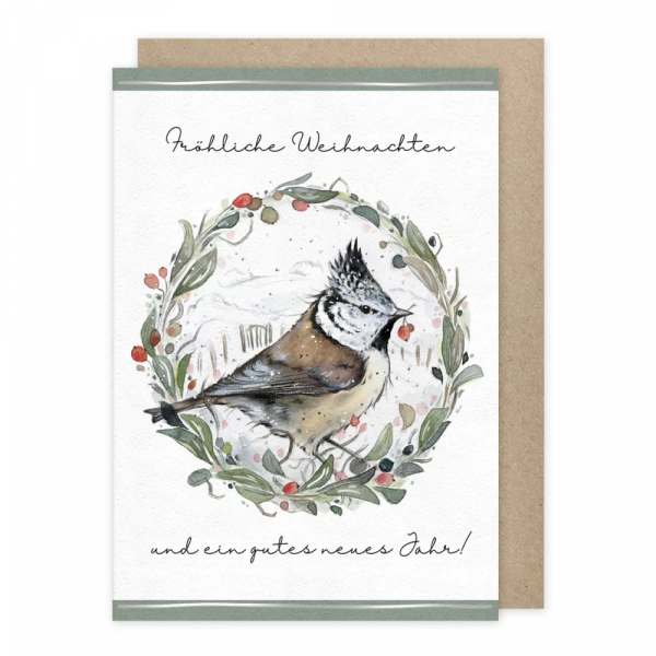 Klappkarte-Weihnachtskarte "Fröhliche Weihnachten mit Vogel" von Grätz Verlag